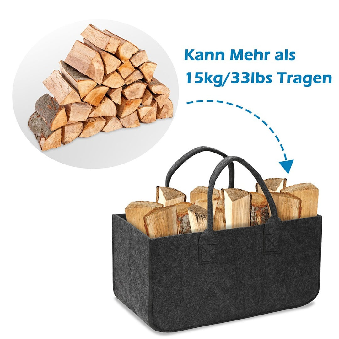 Brennholzkorb Filz 2er Set – Kaminholzkorb mit Griffen für Kamin und Zuhause