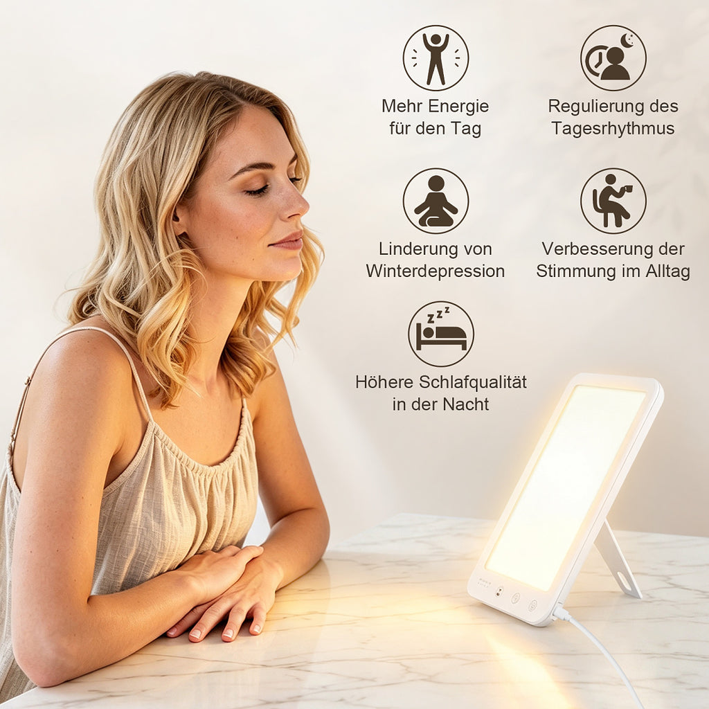 Tageslichtlampe 10.000 Lux mit 3 Lichtfarben, 5 Helligkeitsstufen & Timer