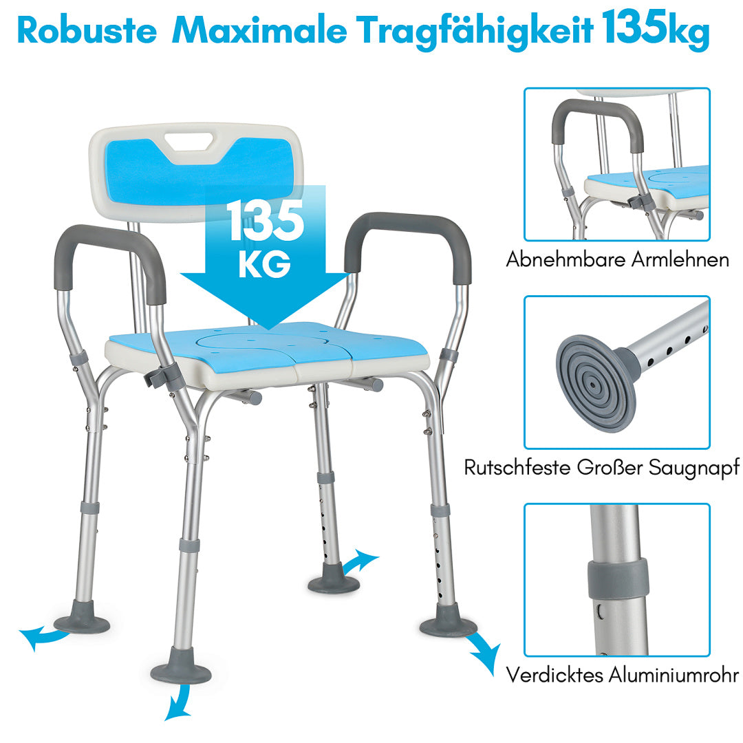 Stabiler Aluminium Duschstuhl belastbar bis 135 kg