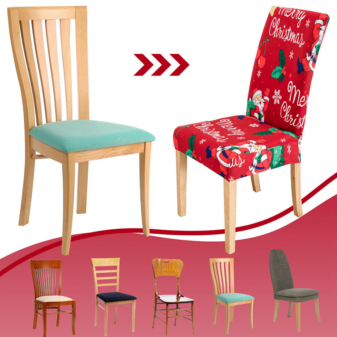 Weihnachts-Stuhlhussen aus Stretch-Polyester – verschiedene Sets & Motive