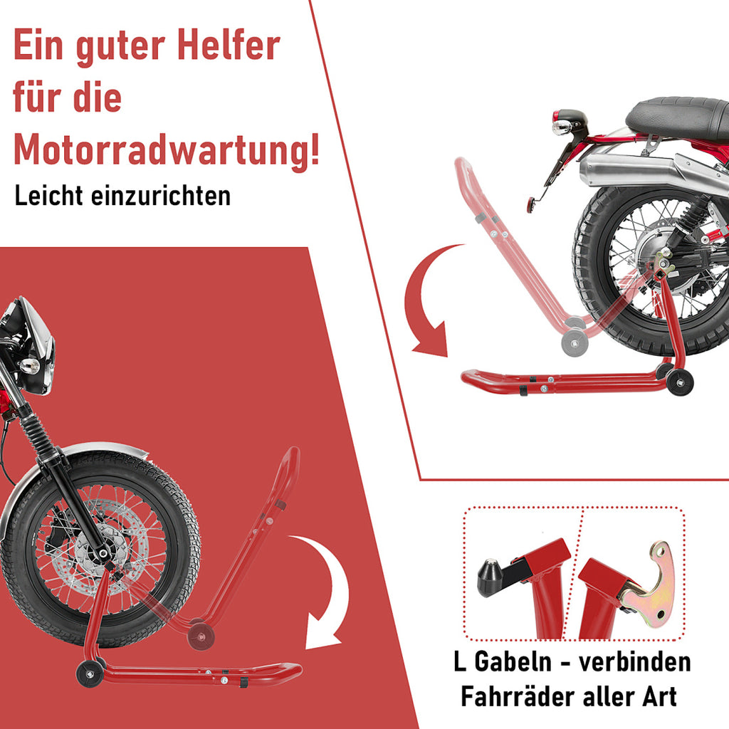 2er Set Motorrad-Montageständer vorne & hinten mit Rollen – bis 300 kg