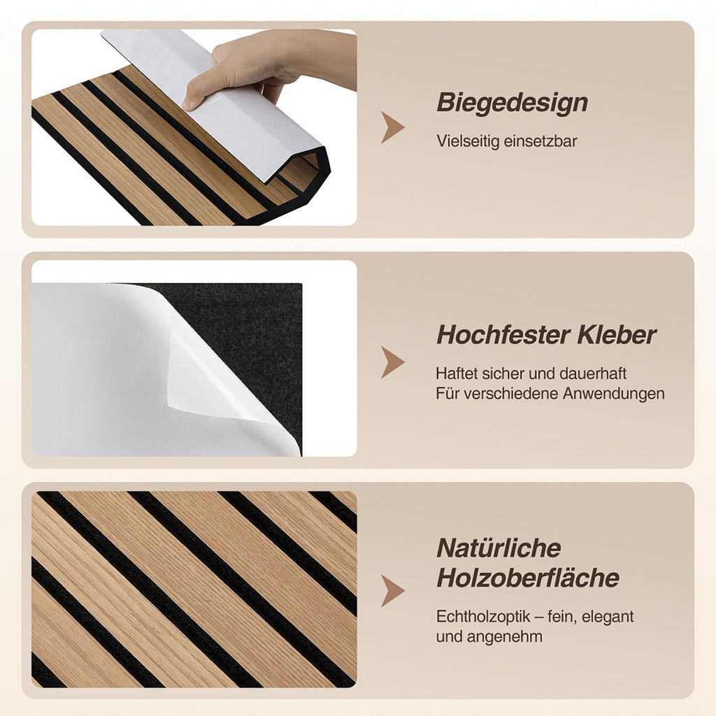 Selbstklebende Akustikpaneele Holzoptik 30 × 30 cm – 12 Stück