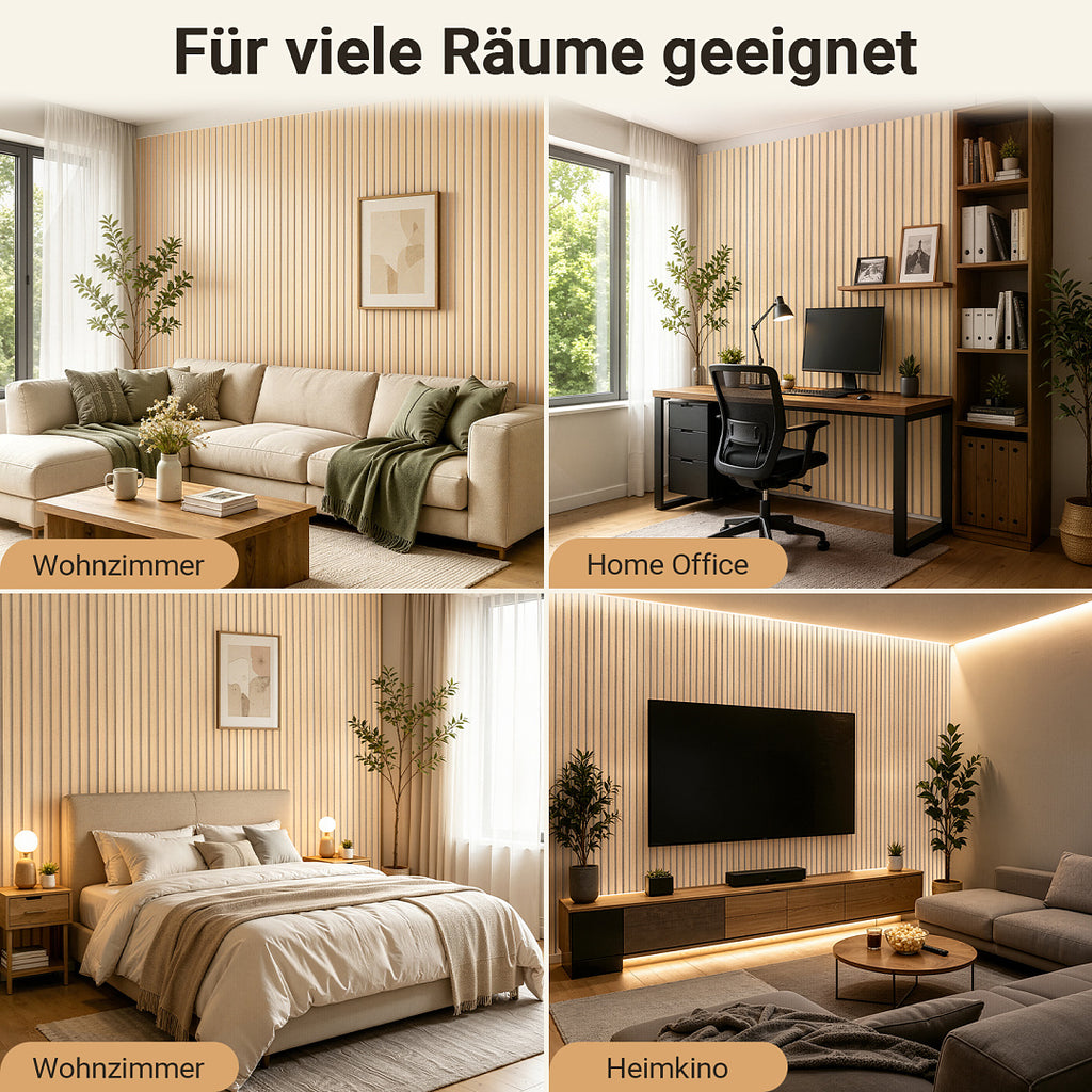 Akustikpaneele 120 × 60 cm mit Holzlamellen & Filz – 2–8 Stück