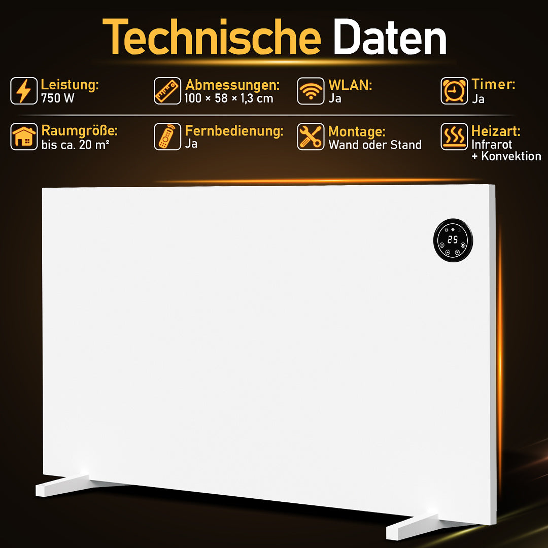 Hybrid Infrarot- & Konvektionsheizung 400W/750W/1000W mit WLAN & App