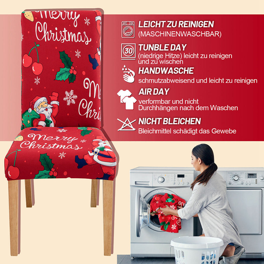 Weihnachts-Stuhlhussen aus Stretch-Polyester – verschiedene Sets & Motive