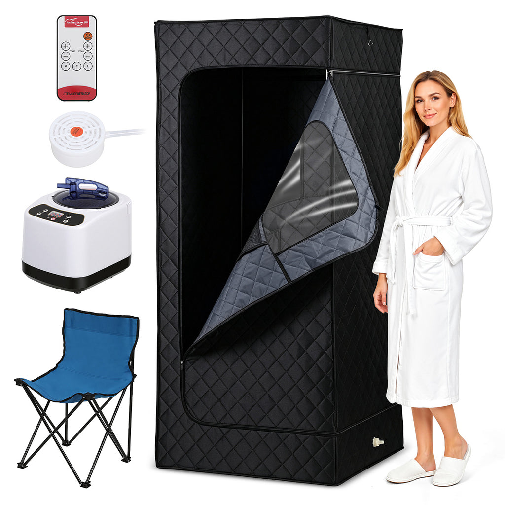 Mobile Dampfsauna 1200 W, 90 × 90 × 180 cm mit Fernbedienung & Klappstuhl