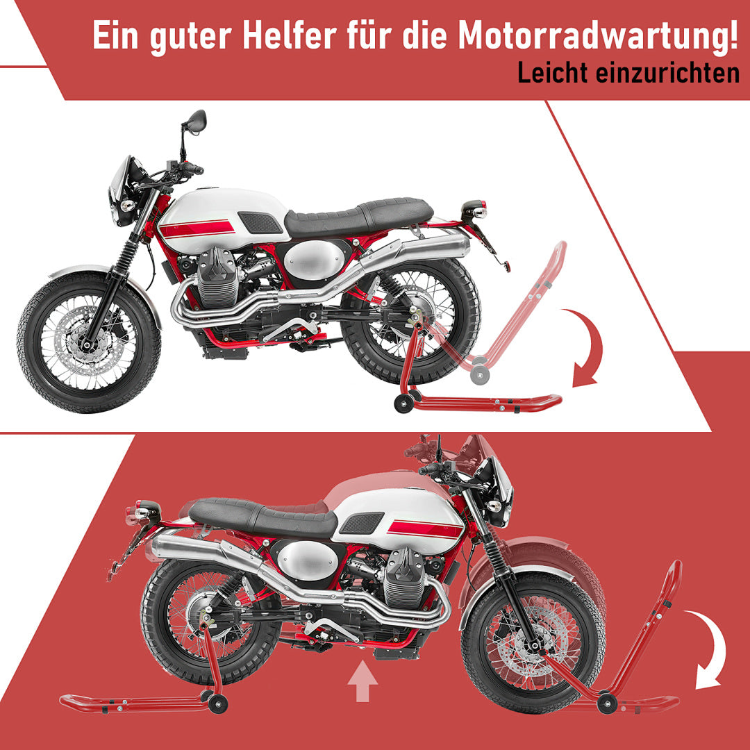 2er Set Motorrad-Montageständer vorne & hinten mit Rollen – bis 300 kg