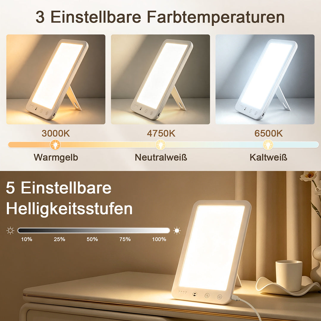 Tageslichtlampe 10.000 Lux mit 3 Lichtfarben, 5 Helligkeitsstufen & Timer