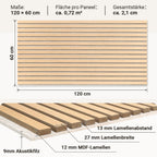 Akustikpaneele 120 × 60 cm mit Holzlamellen & Filz – 2–8 Stück