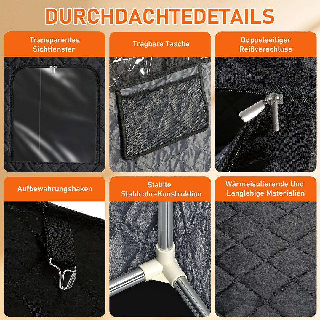 Mobile Dampfsauna 1200 W, 90 × 90 × 180 cm mit Fernbedienung & Klappstuhl