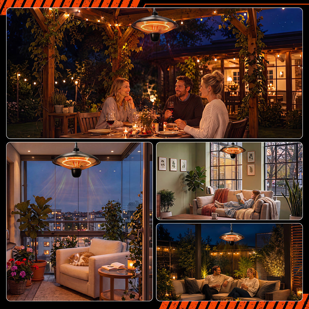 Hängender Quarz Heizstrahler für Terrasse Balkon Pavillon und Wintergarten