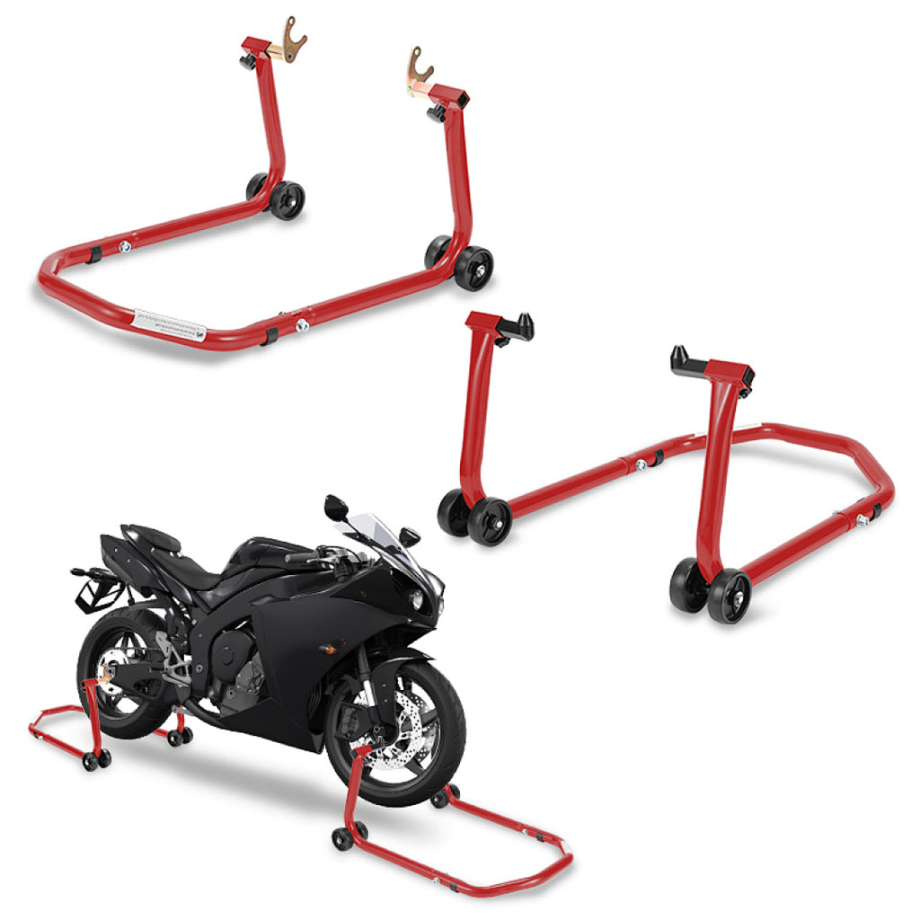 2er Set Motorrad-Montageständer vorne & hinten mit Rollen – bis 300 kg