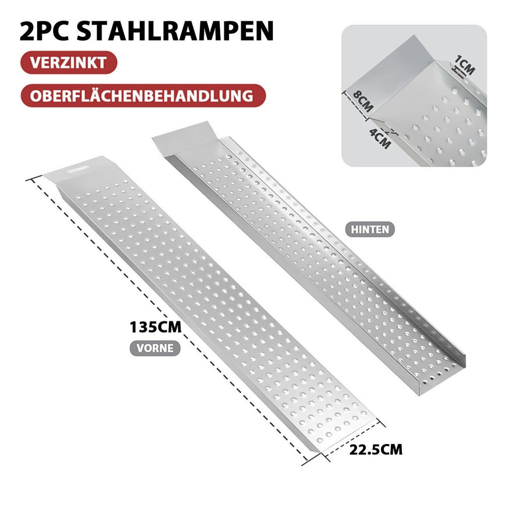 2er Set Stahl-Auffahrrampen 135 cm – 200 kg pro Rampe