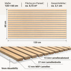 Akustikpaneele 120 × 60 cm mit Holzlamellen & Filz – 2–8 Stück