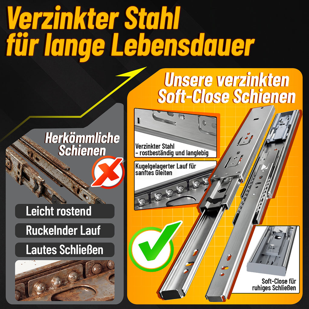 Cecaylie Schwerlast-Schubladenschienen Edelstahl 45 kg mit Soft-Close & Vollauszug