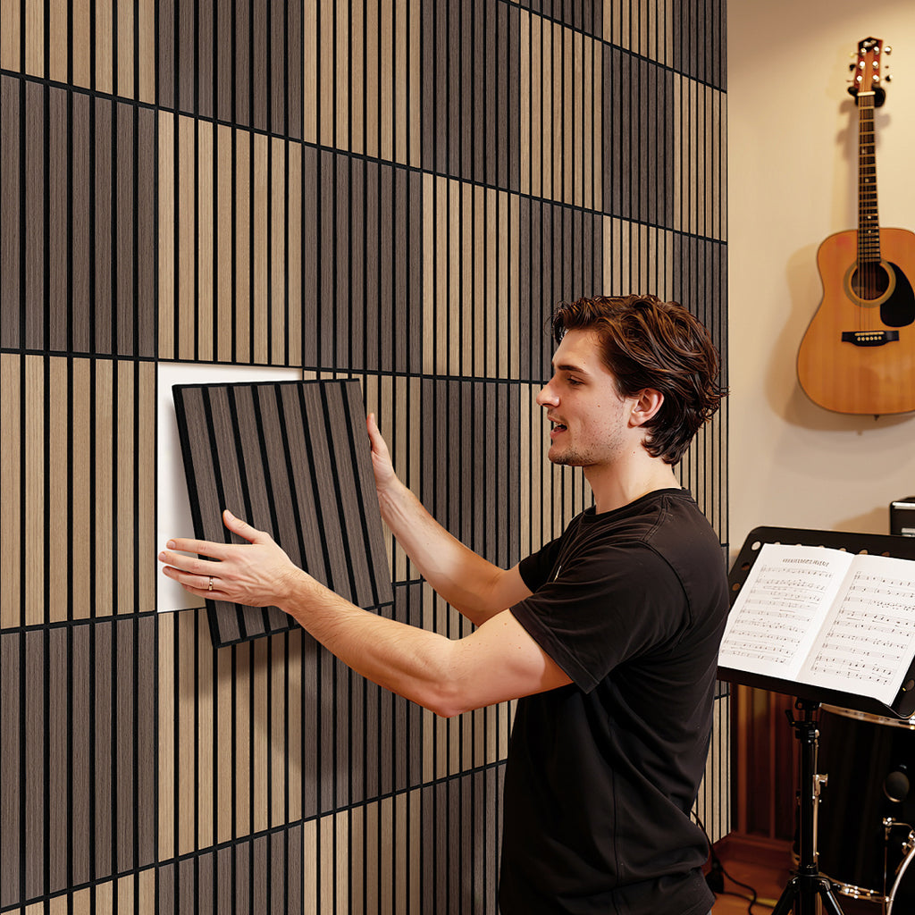 Selbstklebende Akustikpaneele Holzoptik 30 × 30 cm – 12 Stück