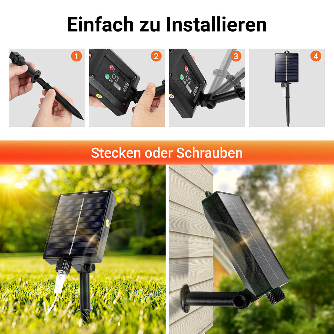 Solar LED Lichternetz mit 8 Modi, Timer & Memory – 4 Größen