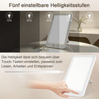 Tageslichtlampe 10.000 Lux mit 3 Lichtfarben, 5 Helligkeitsstufen & Timer