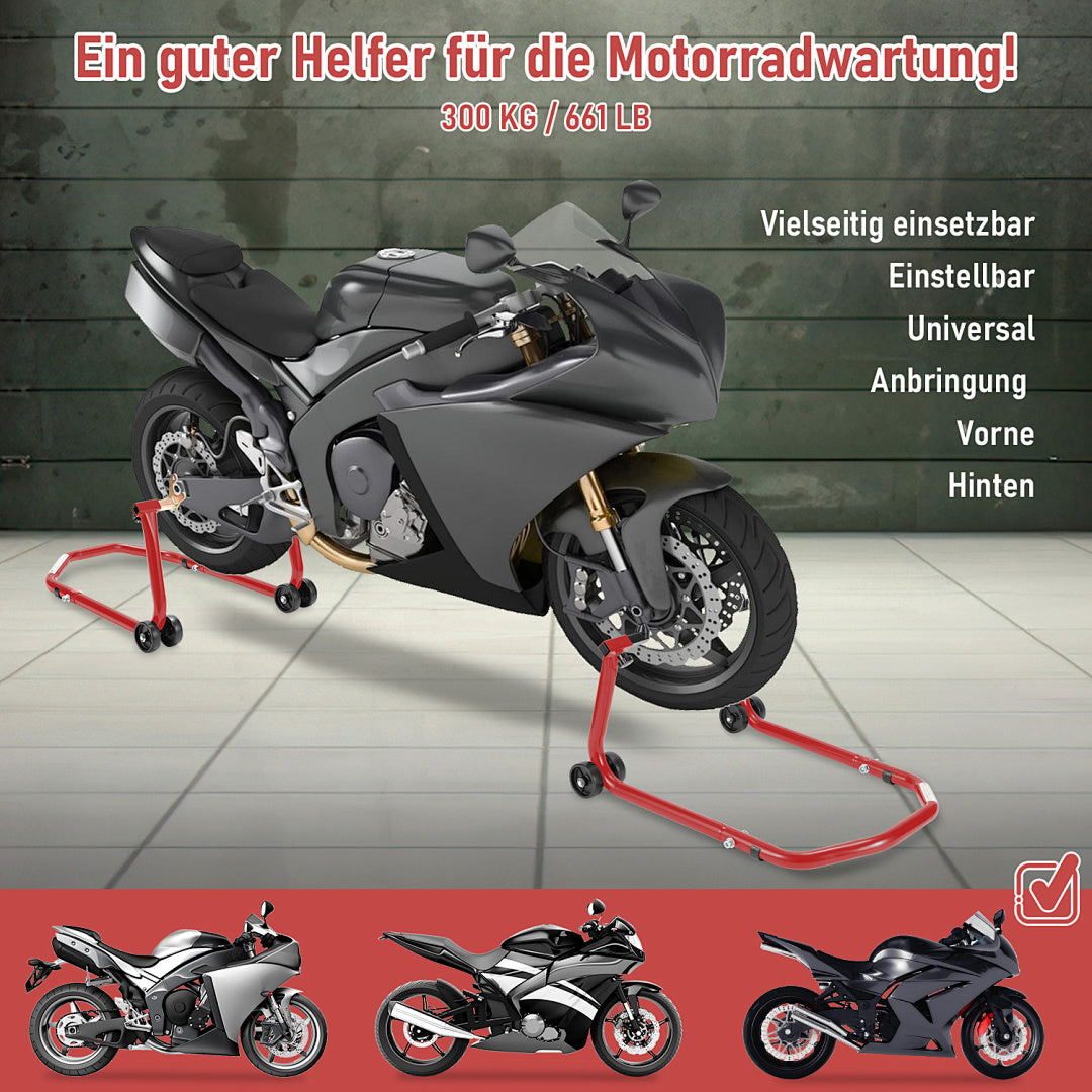 2er Set Motorrad-Montageständer vorne & hinten mit Rollen – bis 300 kg