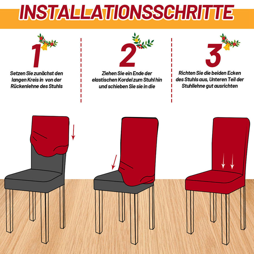 Weihnachts-Stuhlhussen aus Stretch-Polyester – verschiedene Sets & Motive