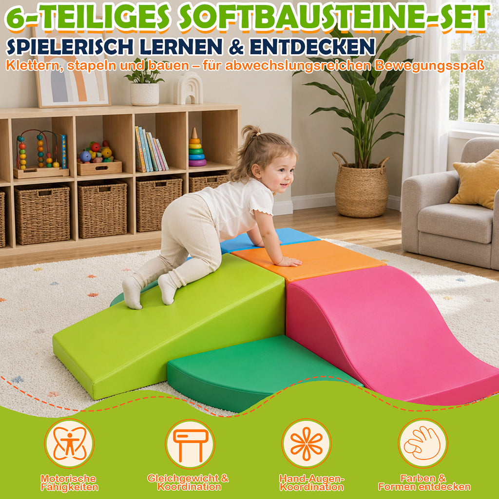 Schaumstoffbausteine 6-teilig, XXL Kletter- & Krabbelset für Innenräume