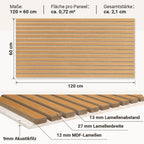 Akustikpaneele 120 × 60 cm mit Holzlamellen & Filz – 2–8 Stück