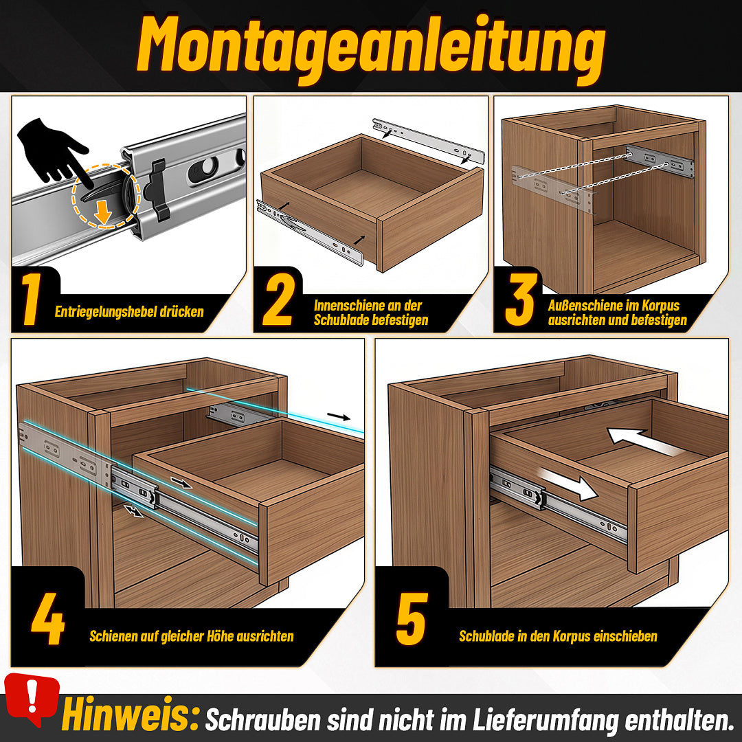 Cecaylie Schwerlast-Schubladenschienen Edelstahl 45 kg mit Soft-Close & Vollauszug