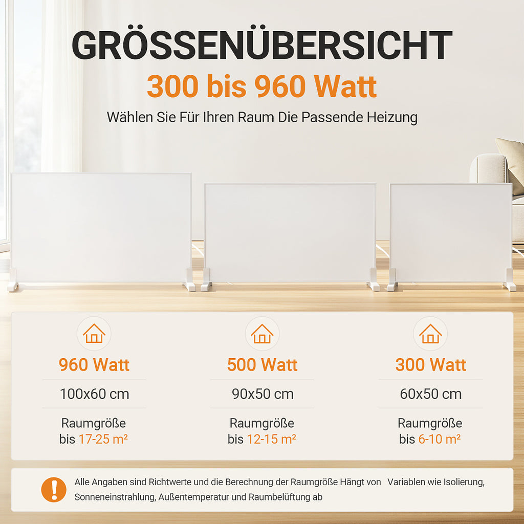 Infrarot-Heizpaneel 300W/500W/960W mit App, Thermostat & Fernbedienung