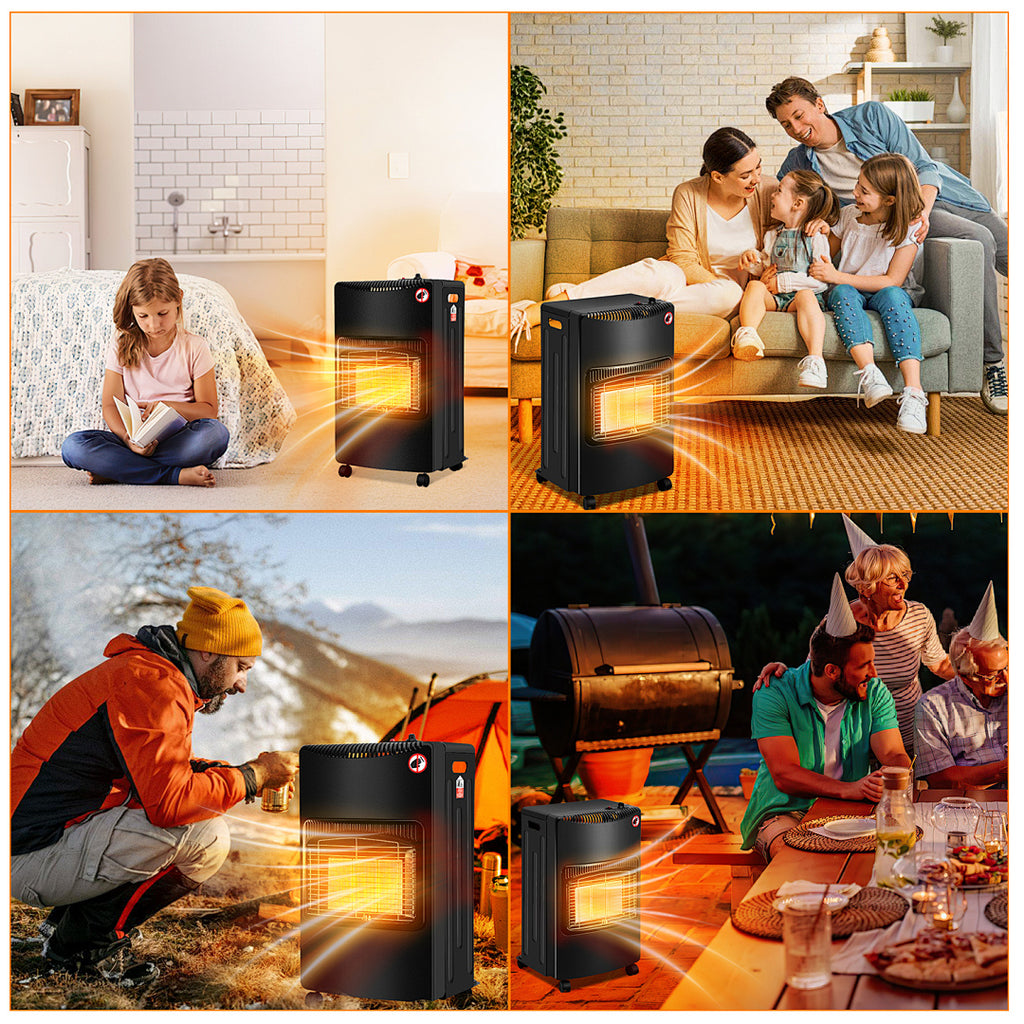 Cecaylie Gasheizung 4,2 kW mit 3 Heizstufen, Infrarot-Gasheizer mit Druckminderer & Gasschlauch