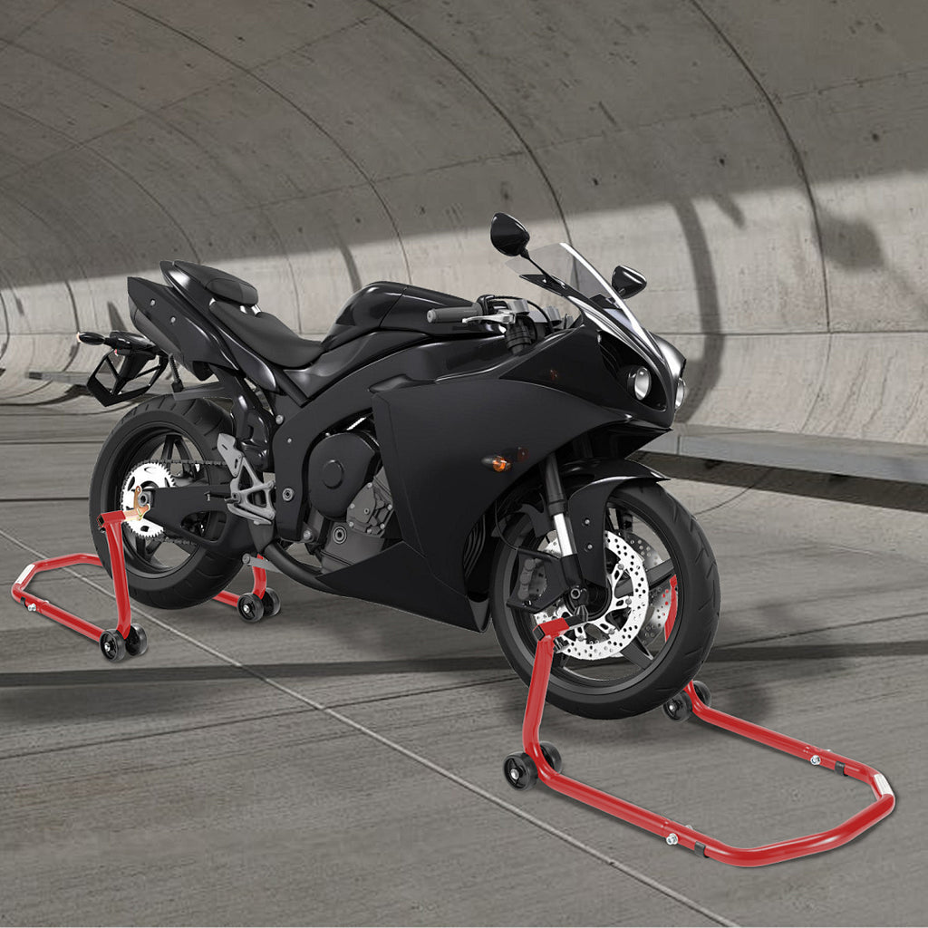 2er Set Motorrad-Montageständer vorne & hinten mit Rollen – bis 300 kg
