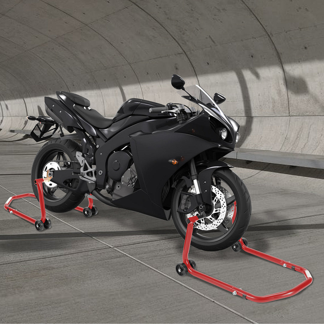 2er Set Motorrad-Montageständer vorne & hinten mit Rollen – bis 300 kg