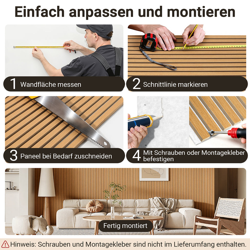 Akustikpaneele 120 × 60 cm mit Holzlamellen & Filz – 2–8 Stück