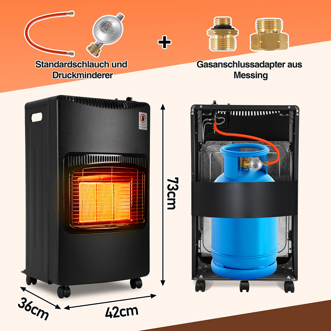 Cecaylie Gasheizung 4,2 kW mit 3 Heizstufen, Infrarot-Gasheizer mit Druckminderer & Gasschlauch