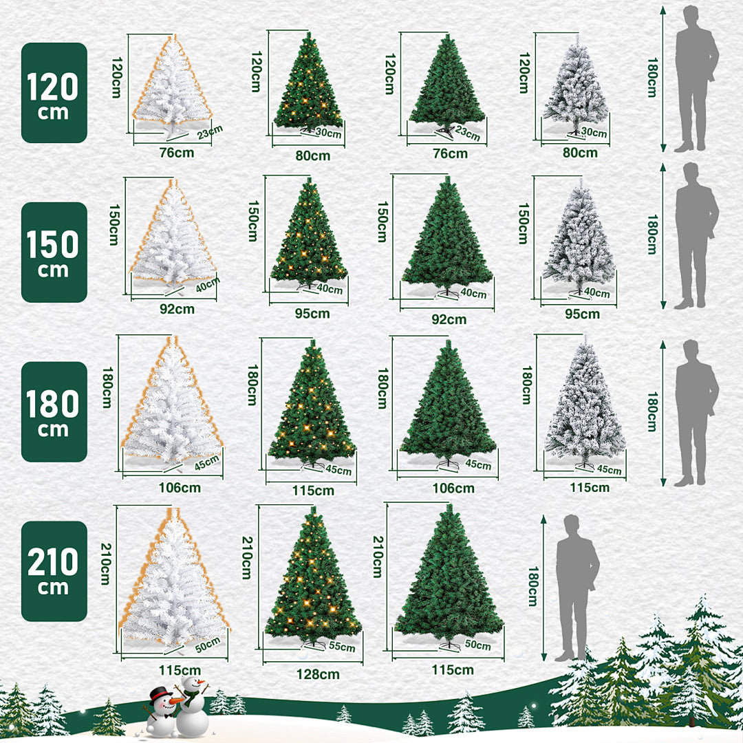 Künstlicher Weihnachtsbaum 120–210 cm – Grün, Weiß, Schnee-Effekt oder LED