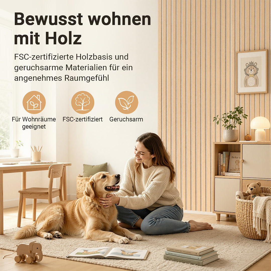 Akustikpaneele 120 × 60 cm mit Holzlamellen & Filz – 2–8 Stück