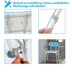 Detailansicht des Aluminiumrahmens und der Standfüße des Duschstuhls