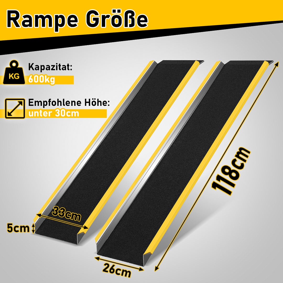 2er Set Aluminium-Auffahrrampen 118 cm – 300 kg pro Rampe