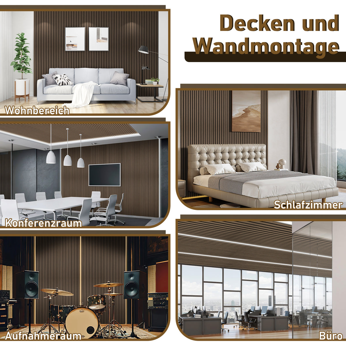 Akustikpaneele 120 × 60 cm mit Holzlamellen – 1–8 Stück