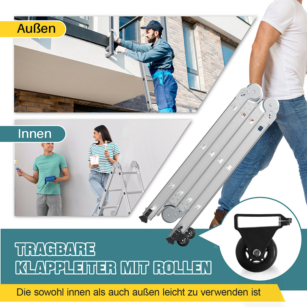 Cecaylie Mehrzweckleiter Aluminium, 3,6–5,8 m, Gelenkleiter klappbar, 150 kg, mit Plattform