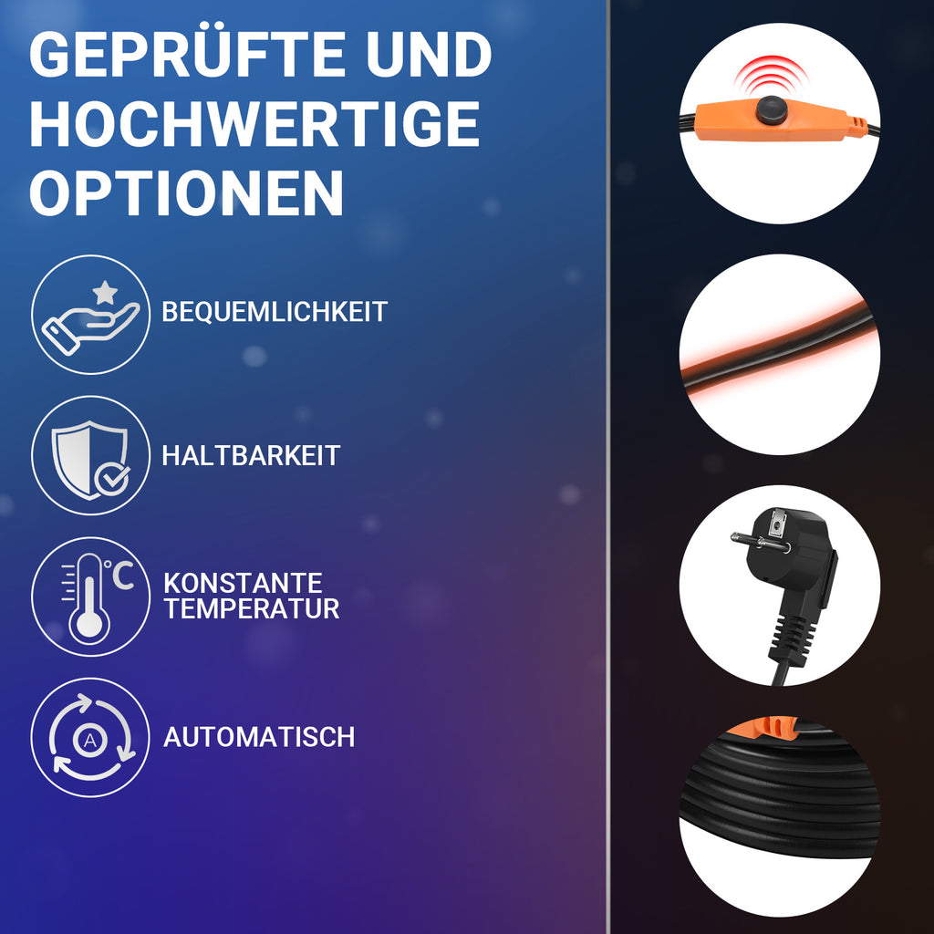 Heizkabel 230V 2–18 m mit Thermostat für Rohrbegleitheizung & Frostschutz