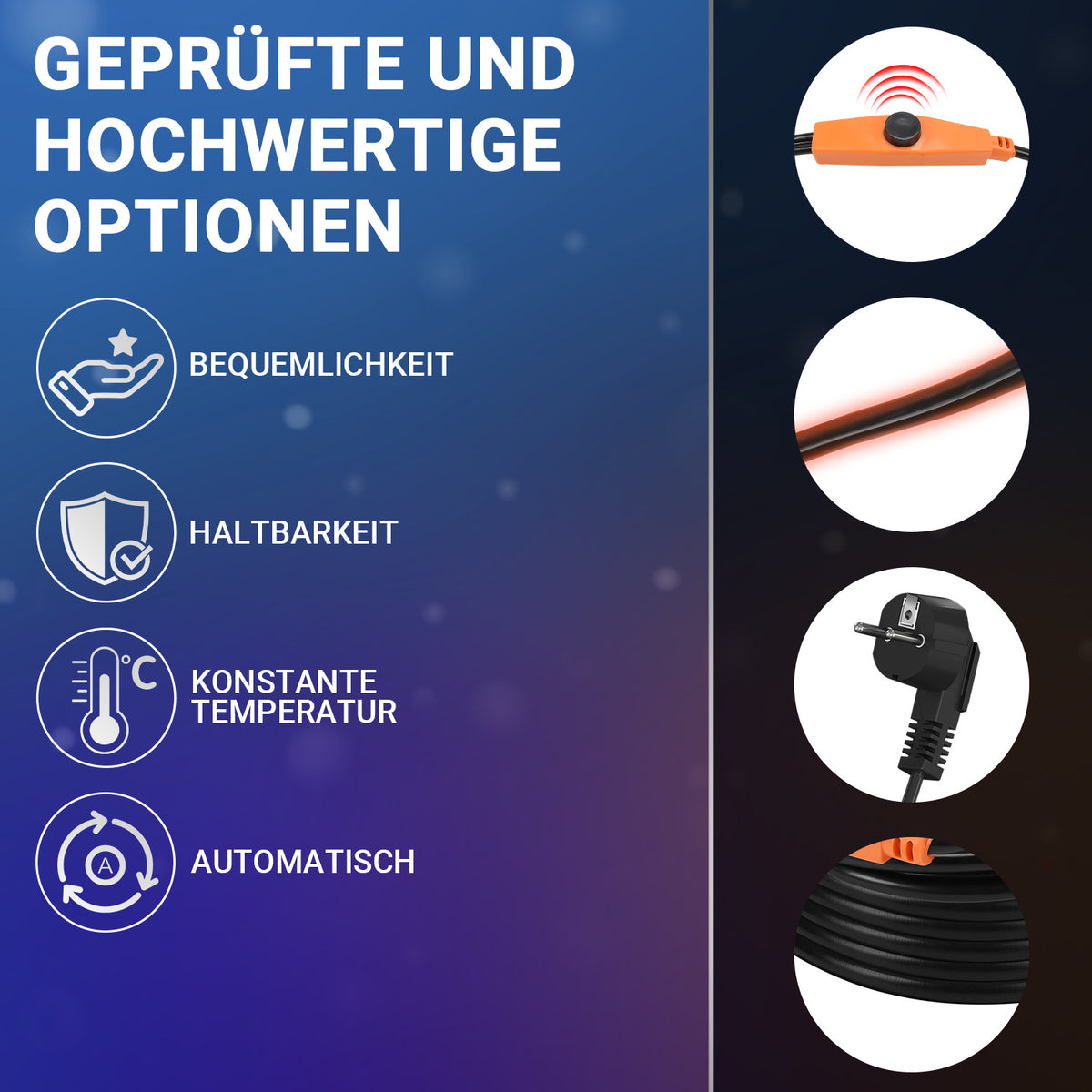 Heizkabel 230V 2–18 m mit Thermostat für Rohrbegleitheizung & Frostschutz