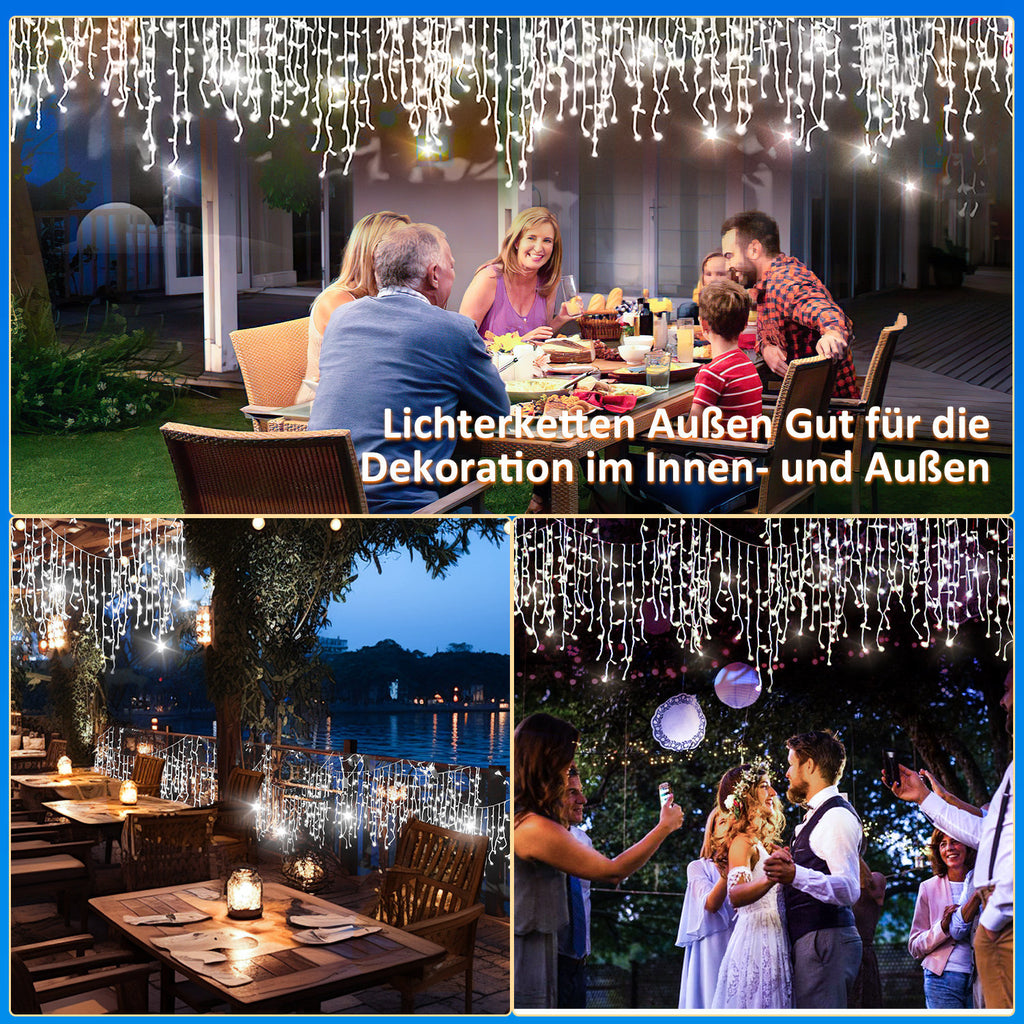 LED Eisregen Lichterkette IP44 für Balkon Garten und Fenster
