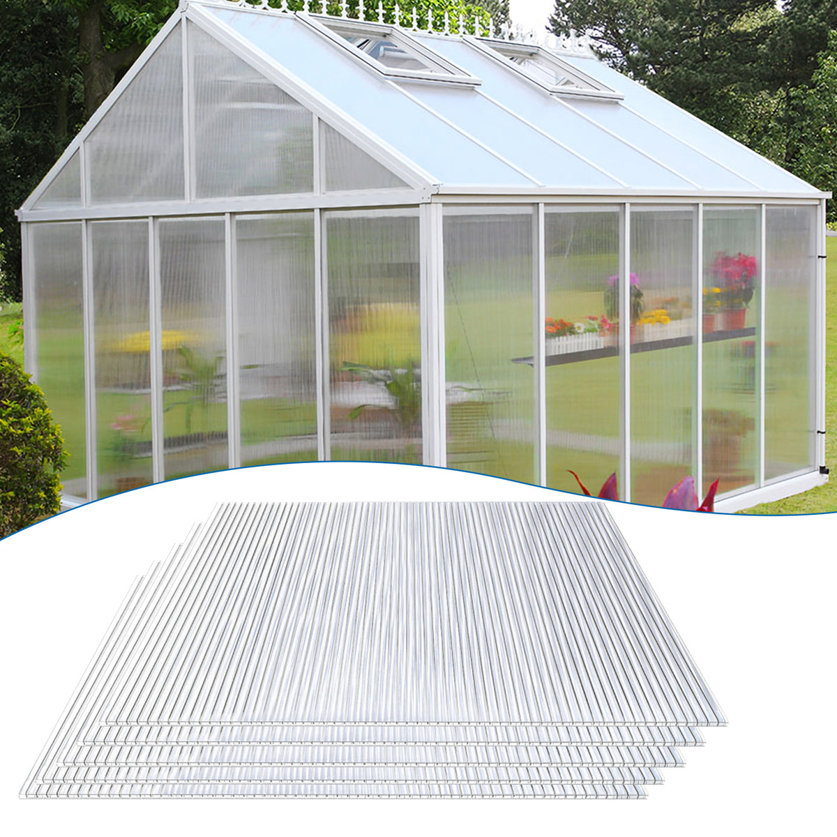 Polycarbonat Hohlkammerplatten 4/8 mm – 60,5 × 121 cm für Gewächshaus