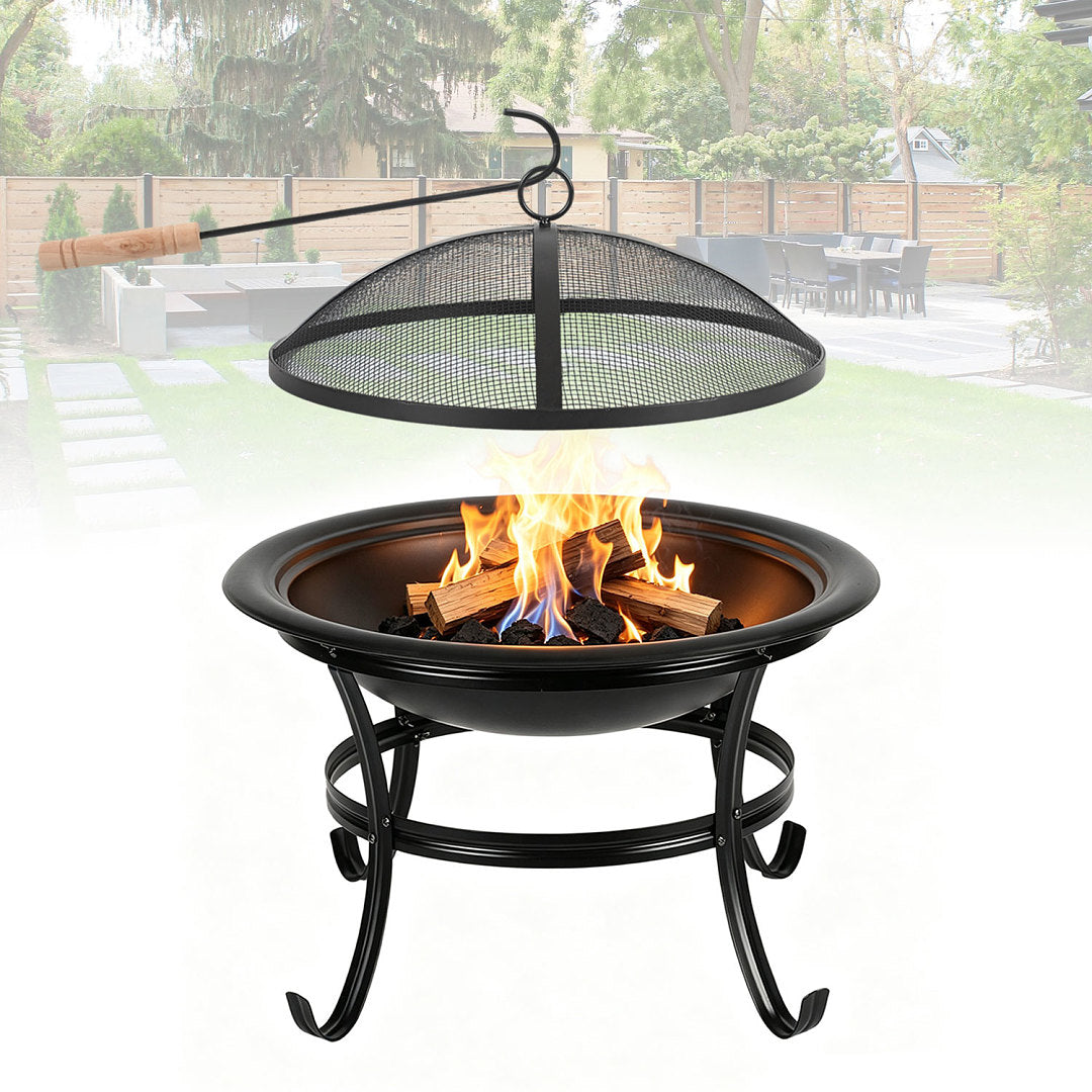 Cecaylie Feuerschale mit Grillrost und Funkenschutz Ø55 cm, Feuerstelle Garten Schwarz
