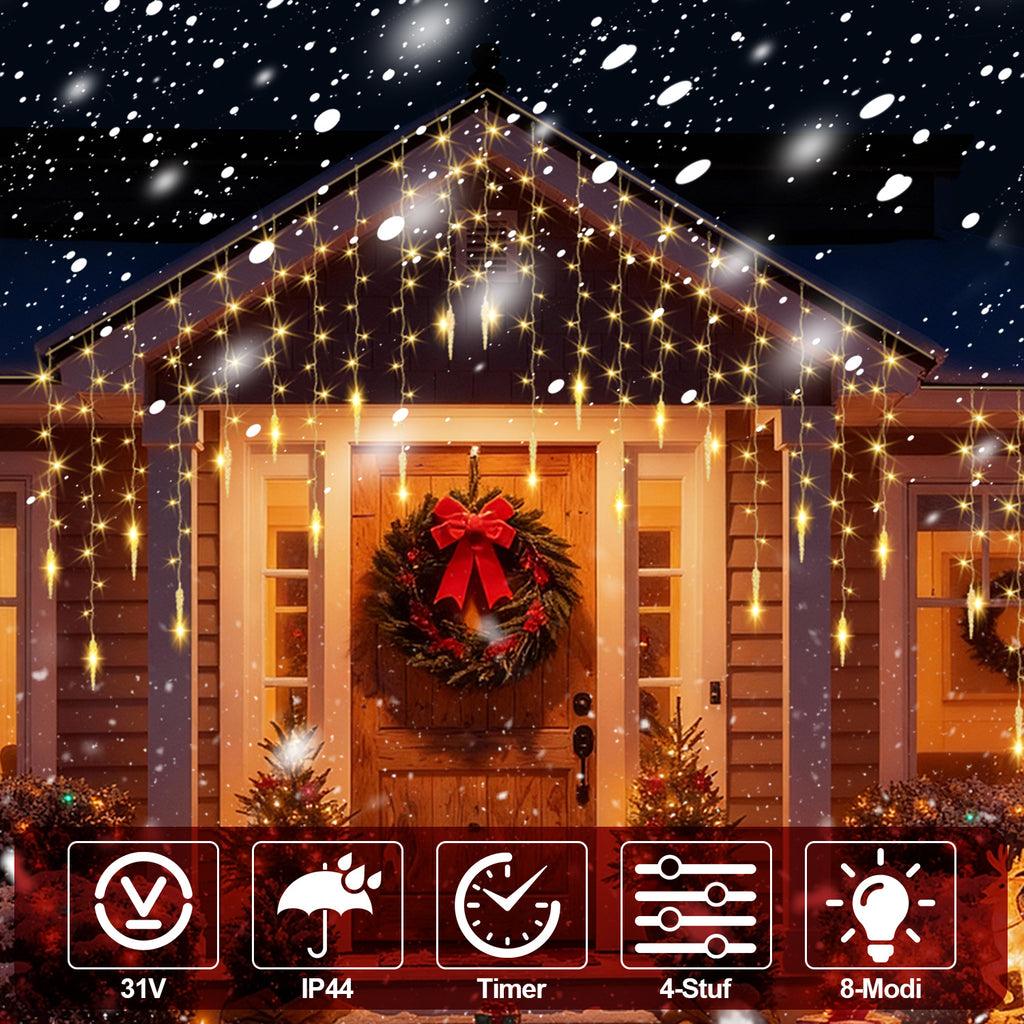 LED Eisregen Lichterkette – Weihnachtsbeleuchtung 5/10m mit 360/720 LEDs Warmweiß oder Kaltweiß für Innen und Außen