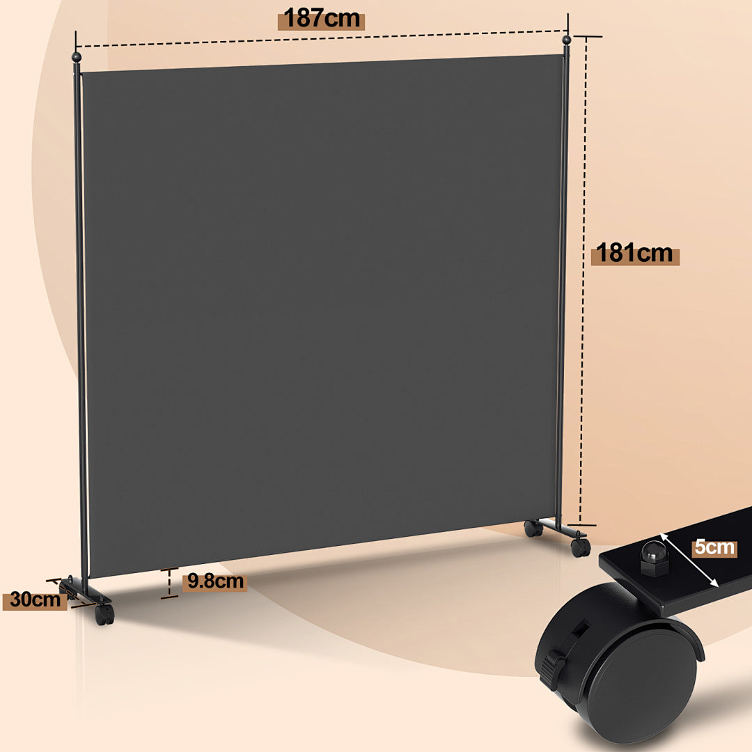 Cecaylie Paravent mit Rollen, faltbarer Raumteiler 181 cm hoch, mobiler Sichtschutz mit Bremsen