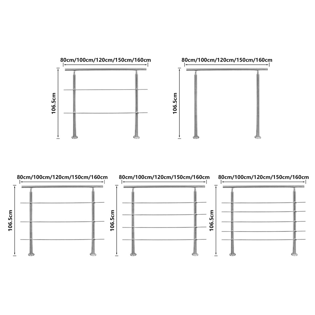 Cecaylie Edelstahl Treppengeländer 80–180 cm, Handlauf aus Edelstahl 201, verschiedene Querstreben
