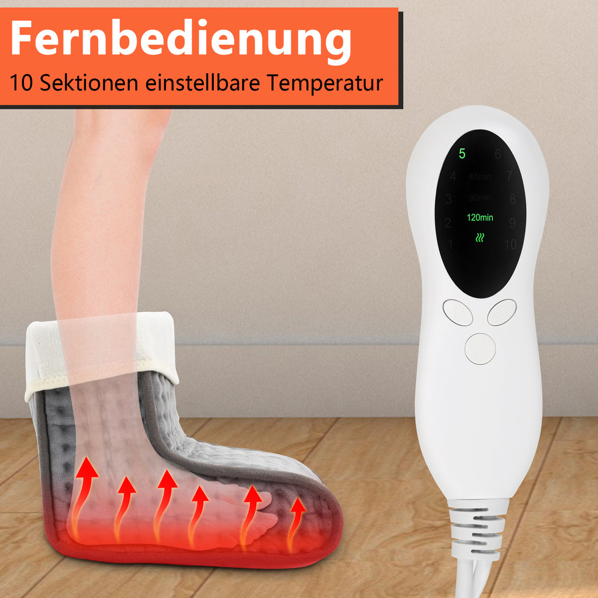 Cecaylie Elektrischer Fußwärmer 100W, 10 Heizstufen, 3 Timer, Waschbares Innenfutter