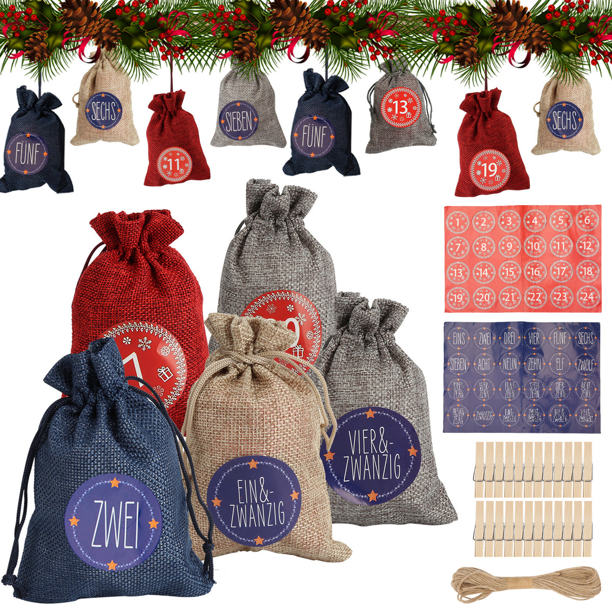 Adventskalender Säckchen 24er Set zum Befüllen