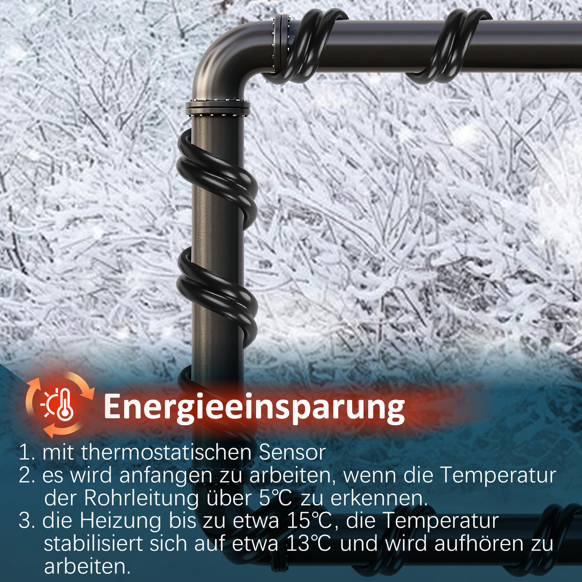 Heizkabel 230V 2–18 m mit Thermostat für Rohrbegleitheizung & Frostschutz
